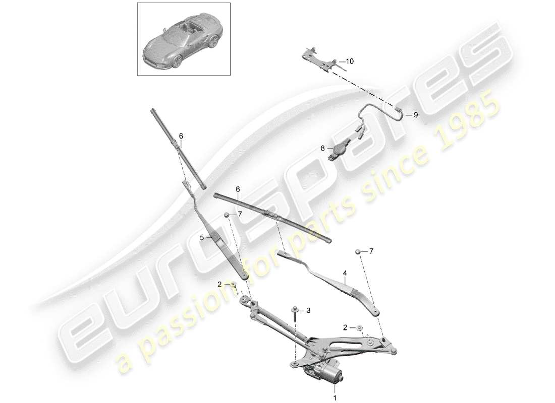porsche 991 turbo (2019) windshield wiper system compl. parts diagram