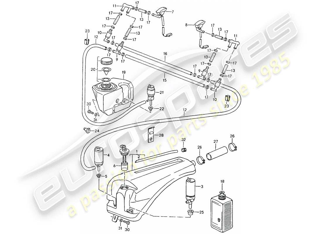 porsche 964 (1993) windshield washer unit part diagram