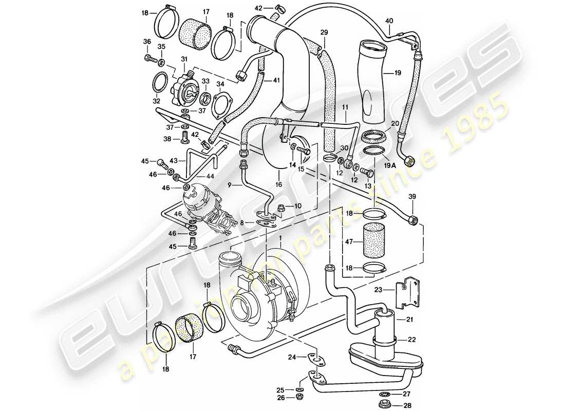 porsche 911 (1987) turbocharging part diagram