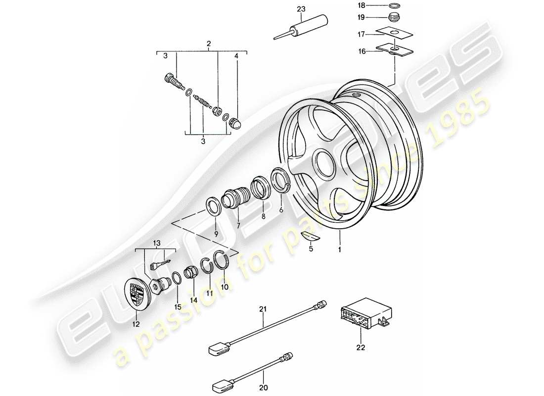 porsche 959 (1988) wheels - tyre - tire pressure control system part diagram