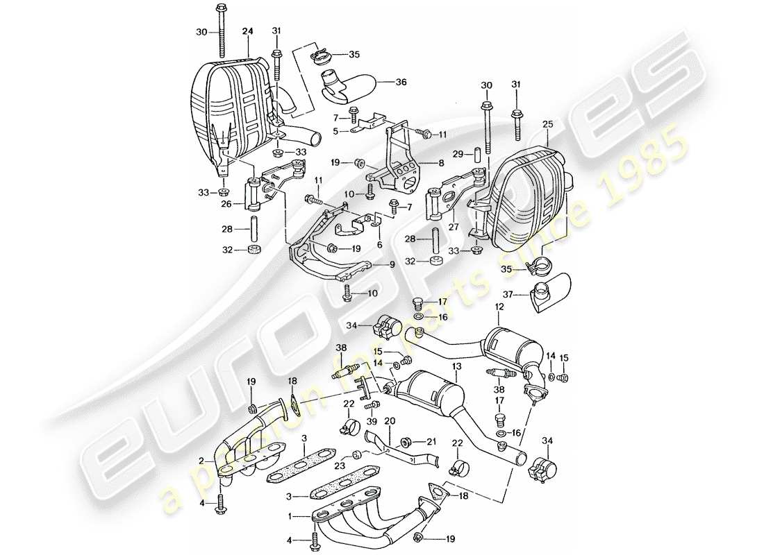 porsche 996 gt3 (2003) exhaust system part diagram