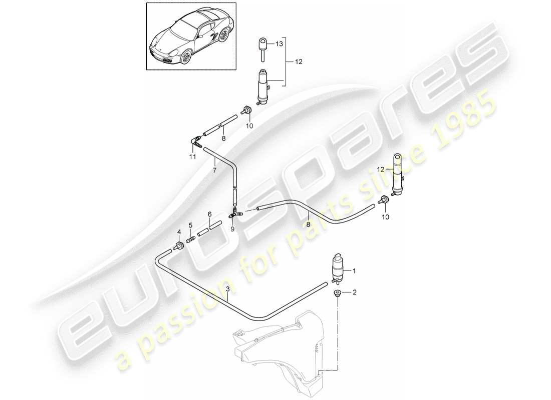 porsche cayman 987 (2012) headlight washer system parts diagram