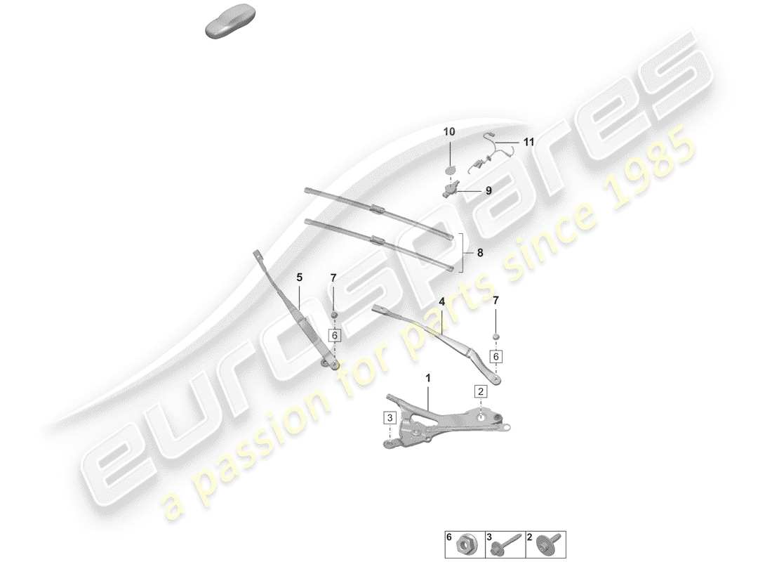 porsche 992 (2020) windshield wiper system compl. parts diagram