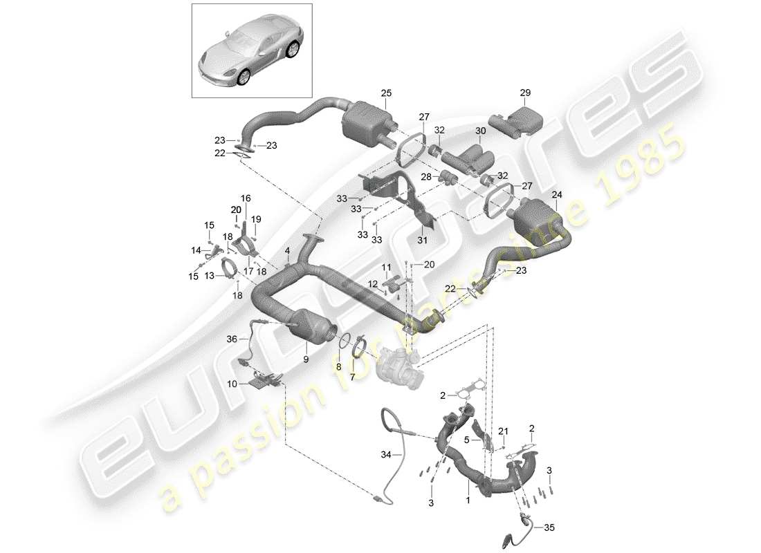 porsche 718 cayman (2019) exhaust system part diagram