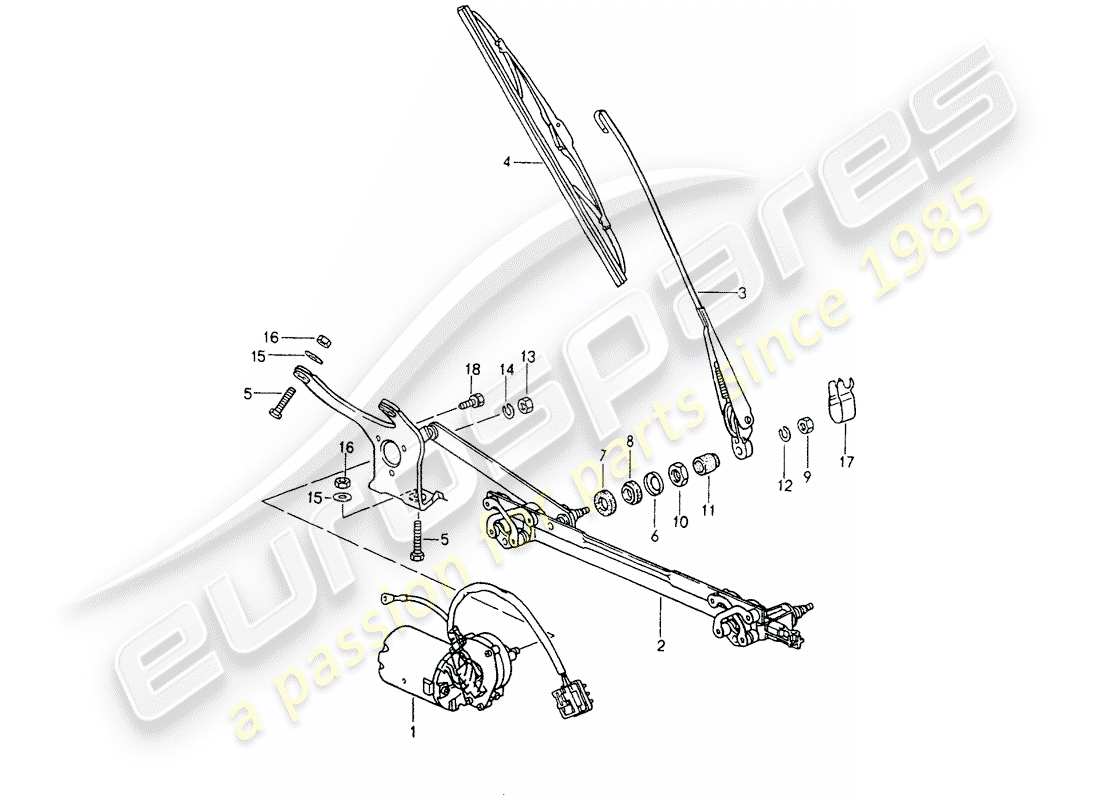 porsche 964 (1991) windscreen wiper system part diagram