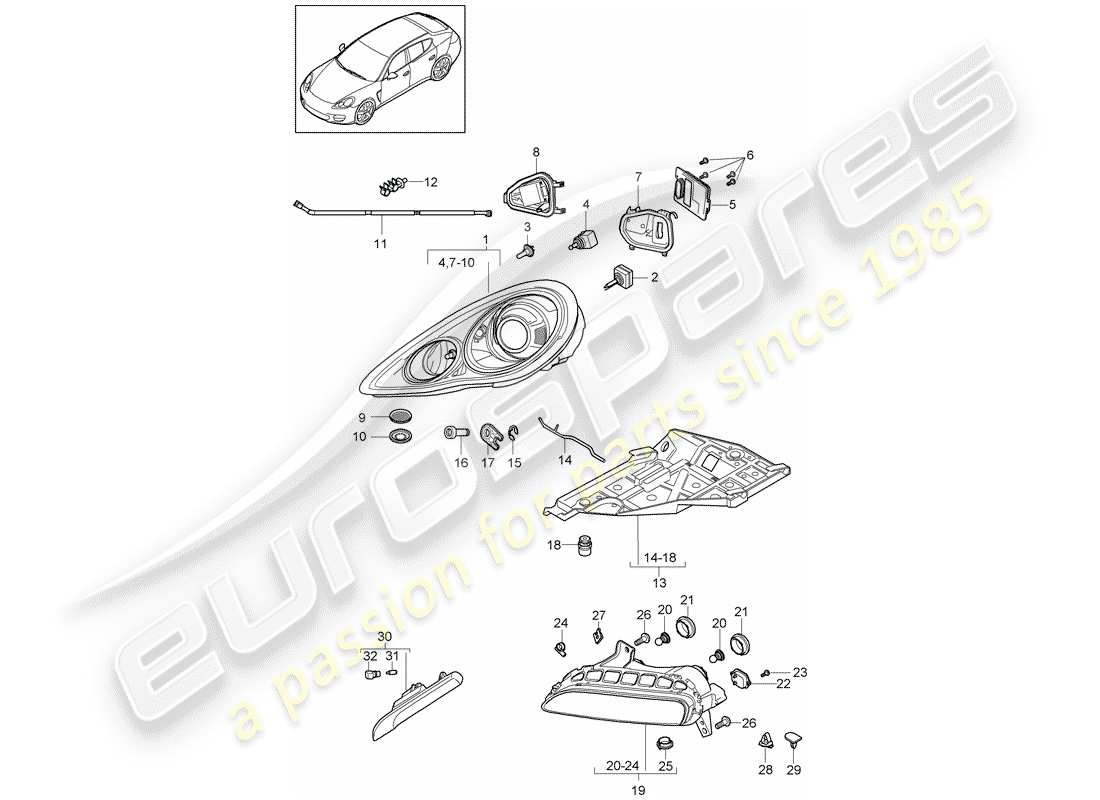 porsche panamera 970 (2016) headlamp part diagram