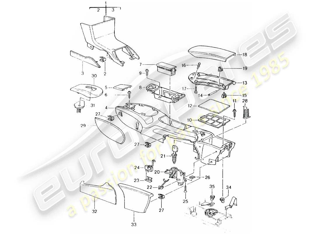 porsche boxster 986 (1997) center console part diagram