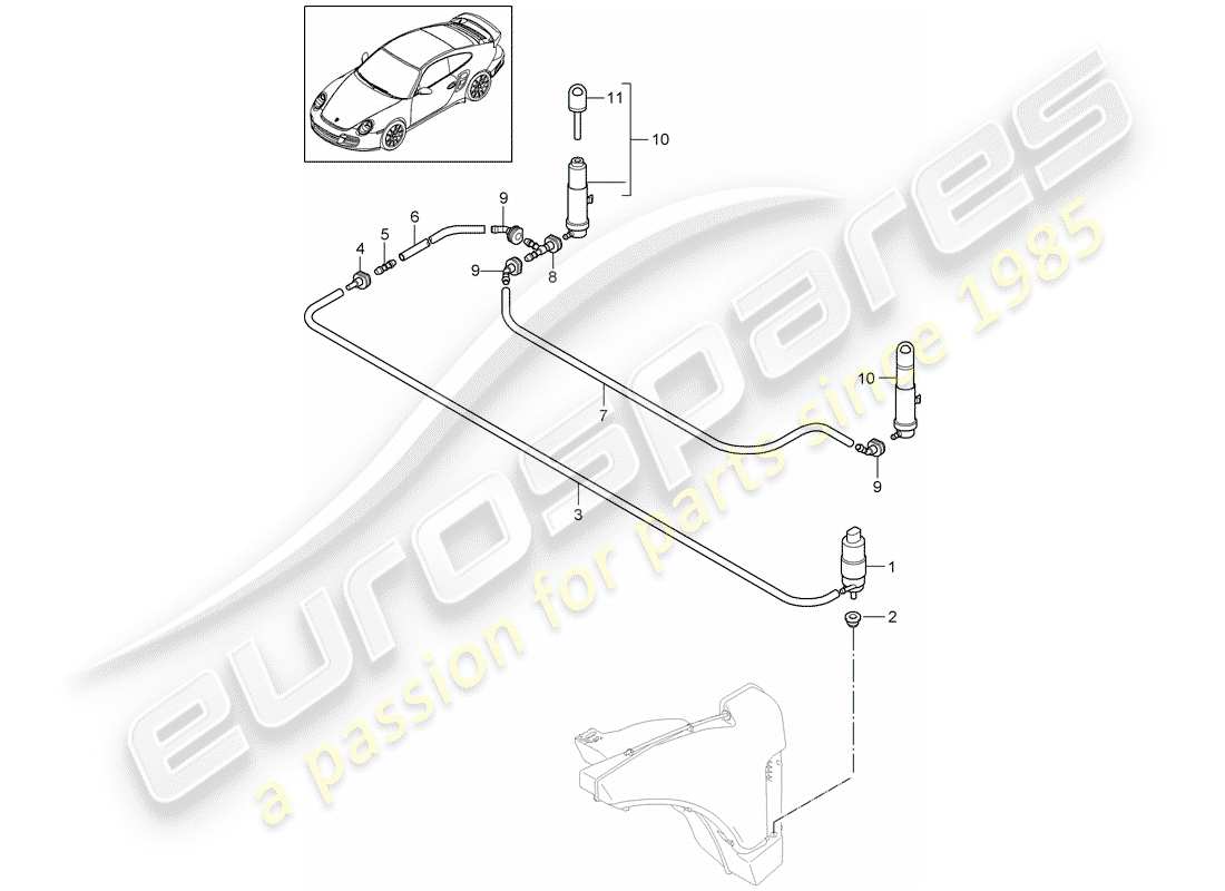 porsche 911 t/gt2rs (2012) headlight washer system parts diagram