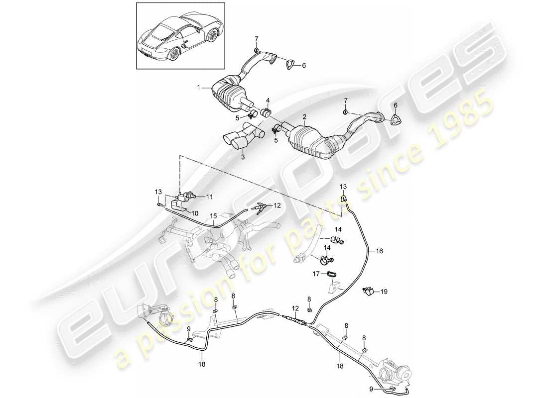 porsche cayman 987 (2012) exhaust system parts diagram