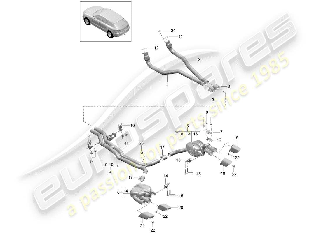 porsche macan (2014) exhaust system part diagram