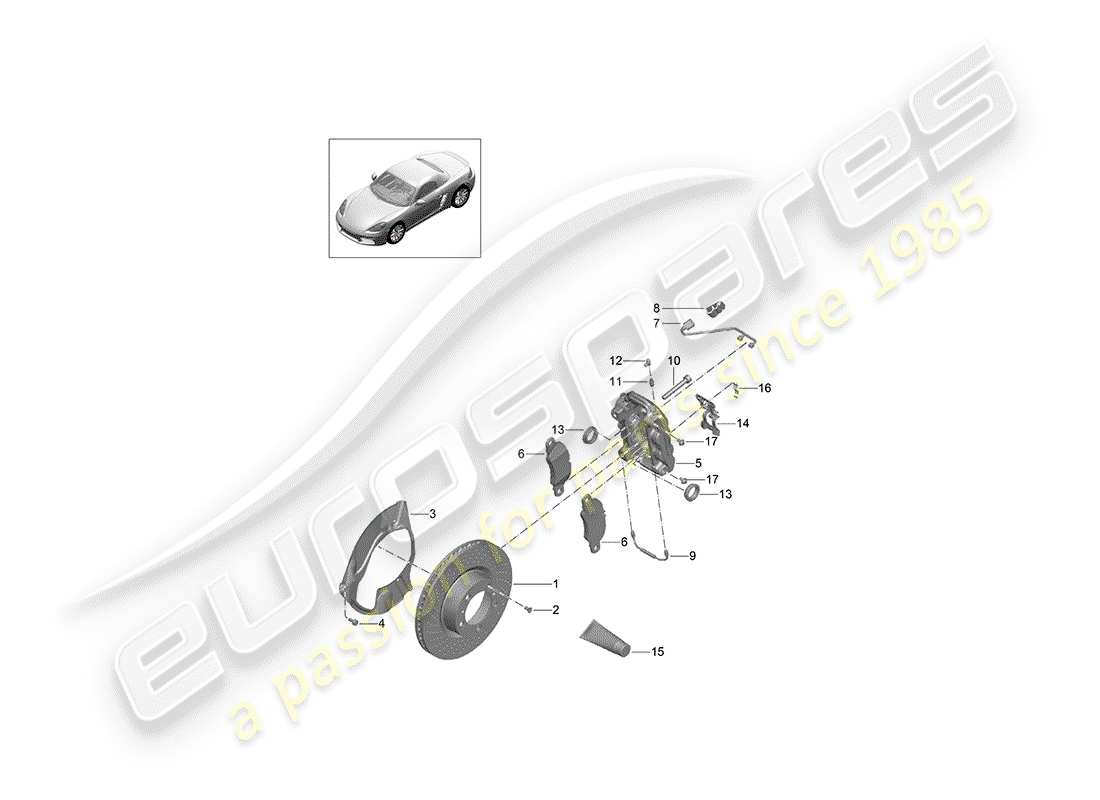 porsche 718 boxster (2017) disc brakes part diagram