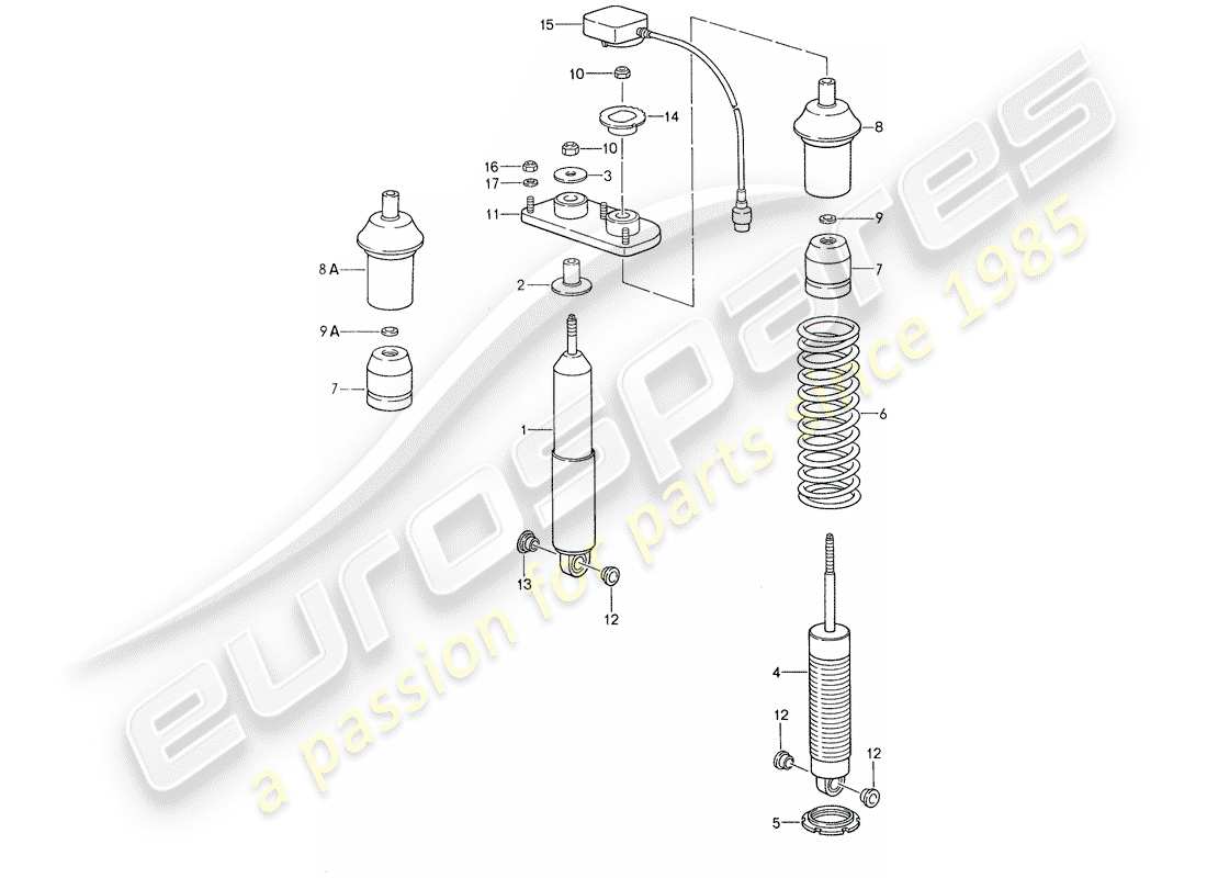porsche 959 (1988) suspension - vibration damper part diagram