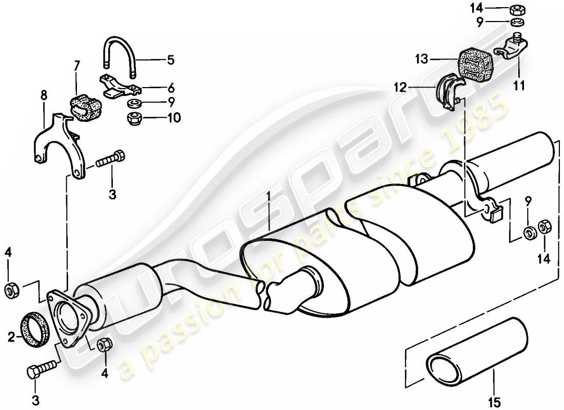 porsche 944 (1986) exhaust system - exhaust silencer, rear parts diagram