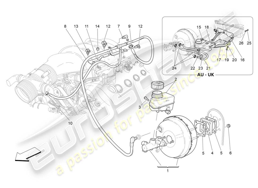 maserati granturismo (2013) brake servo system part diagram