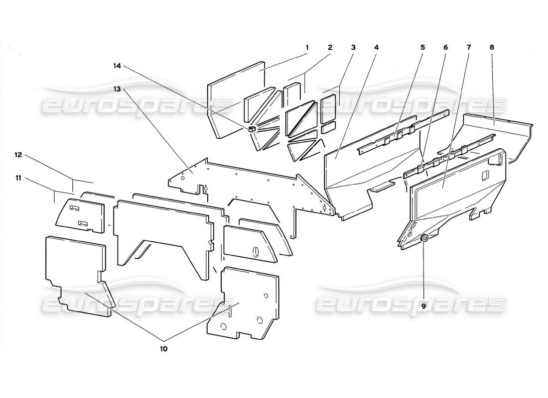 lamborghini diablo gt (1999) insulating panels parts diagram