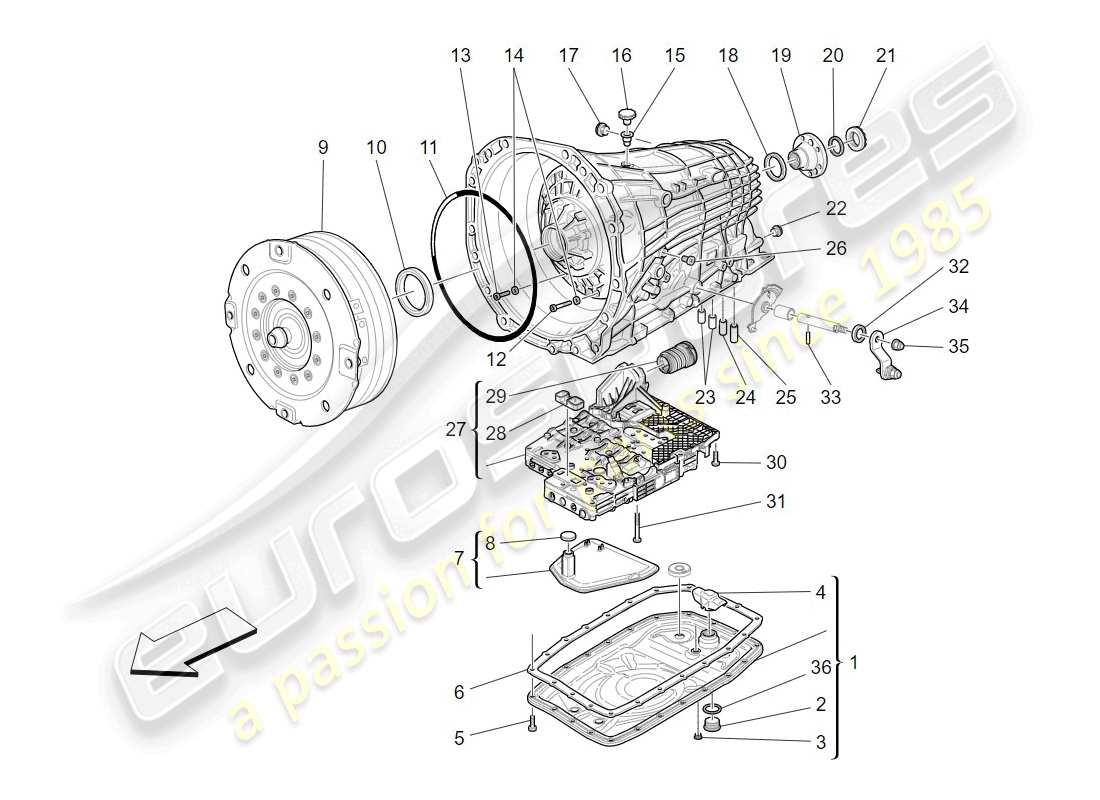 maserati granturismo (2009) gearbox housings parts diagram