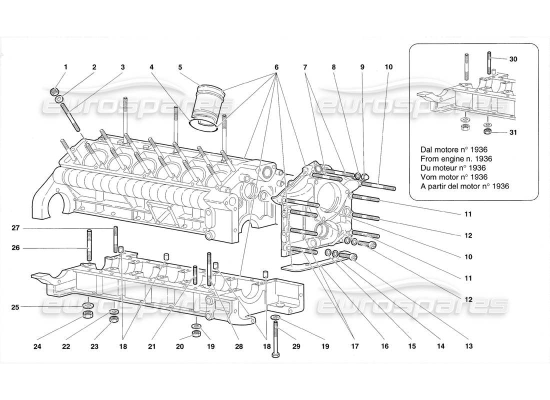 lamborghini diablo sv (1998) crankase and lower mounti parts diagram