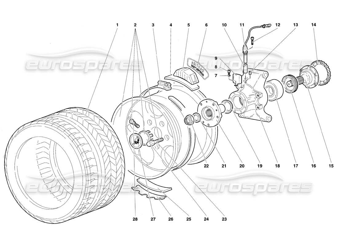 lamborghini diablo se30 (1995) rear wheel and hub carrier part diagram
