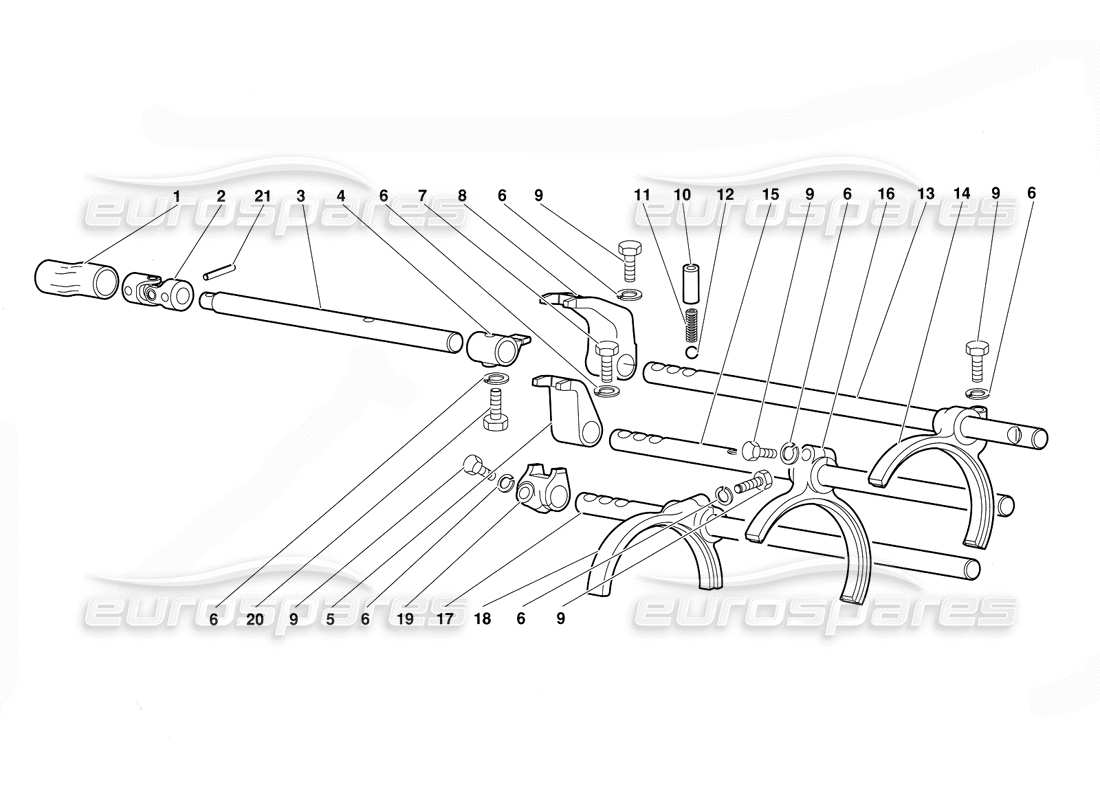 lamborghini diablo (1991) gearbox shifting rods and forks part diagram