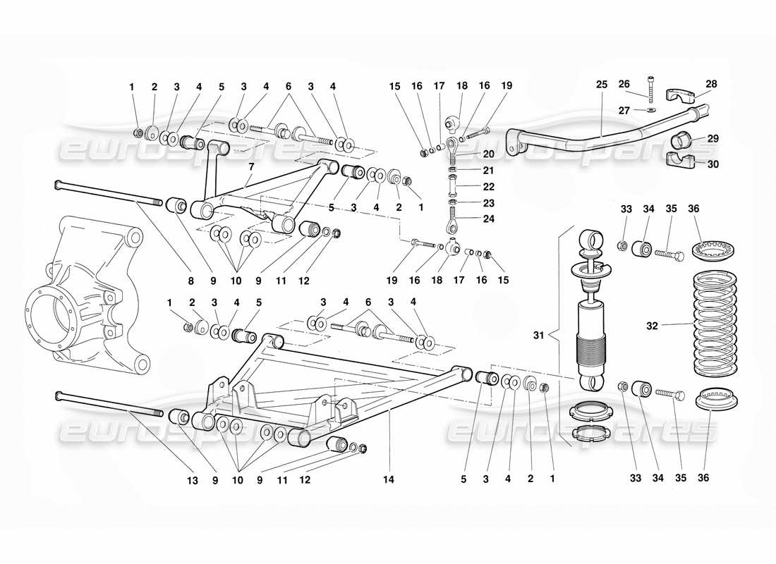 lamborghini diablo (1991) rear suspension parts diagram