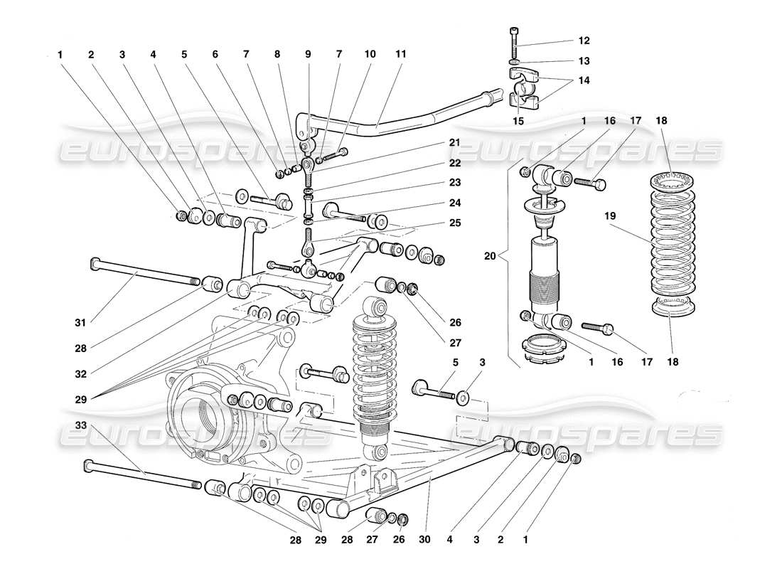 lamborghini diablo sv (1997) rear suspension part diagram