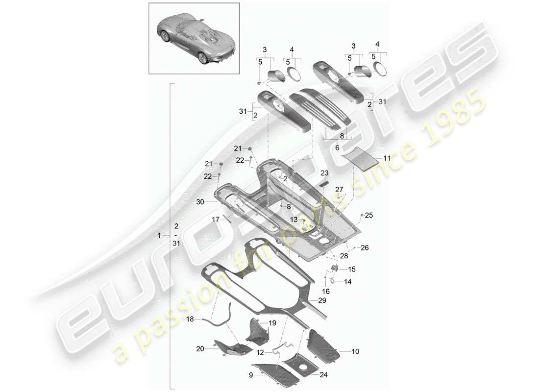 a part diagram from the porsche 918 spyder parts catalogue