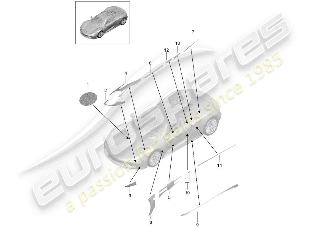 a part diagram from the porsche 918 spyder parts catalogue