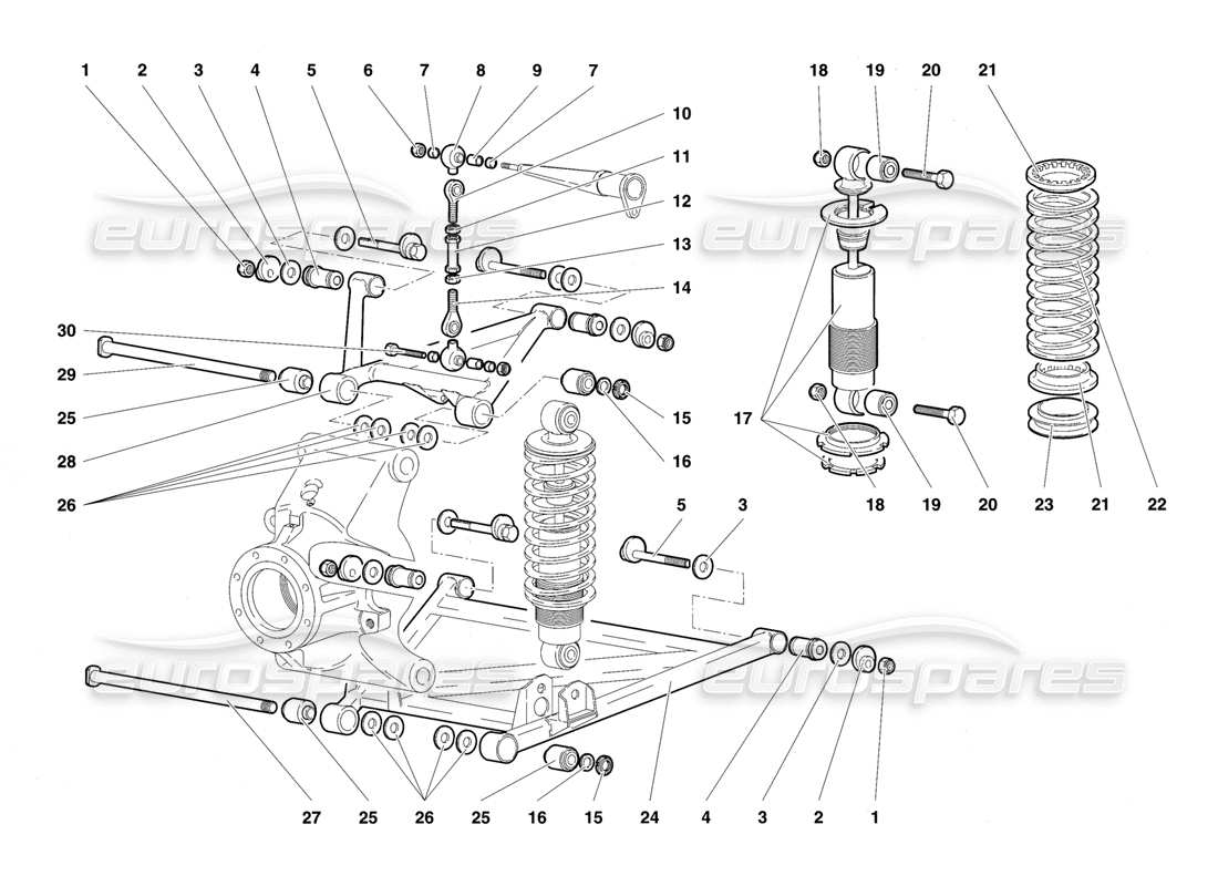 lamborghini diablo se30 (1995) rear suspension part diagram