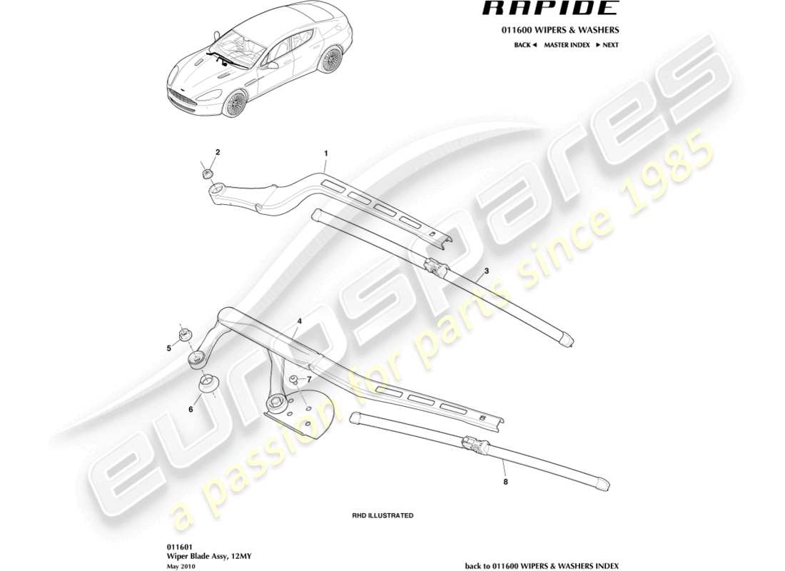 a part diagram from the aston martin rapide (2016) parts catalogue