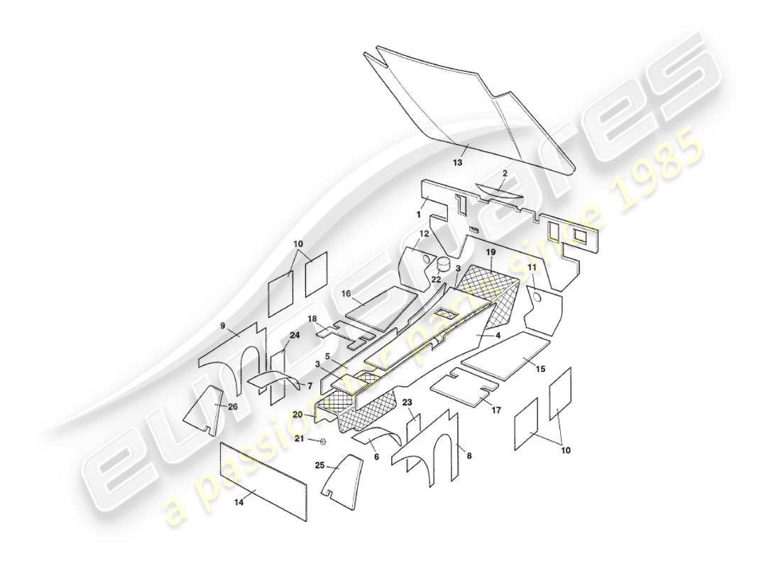 aston martin v8 coupe (2000) sound deadening part diagram