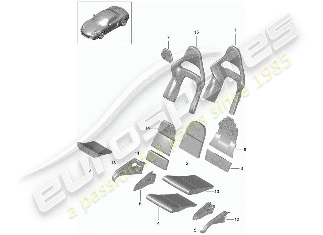 porsche boxster 981 (2012) foam part part diagram