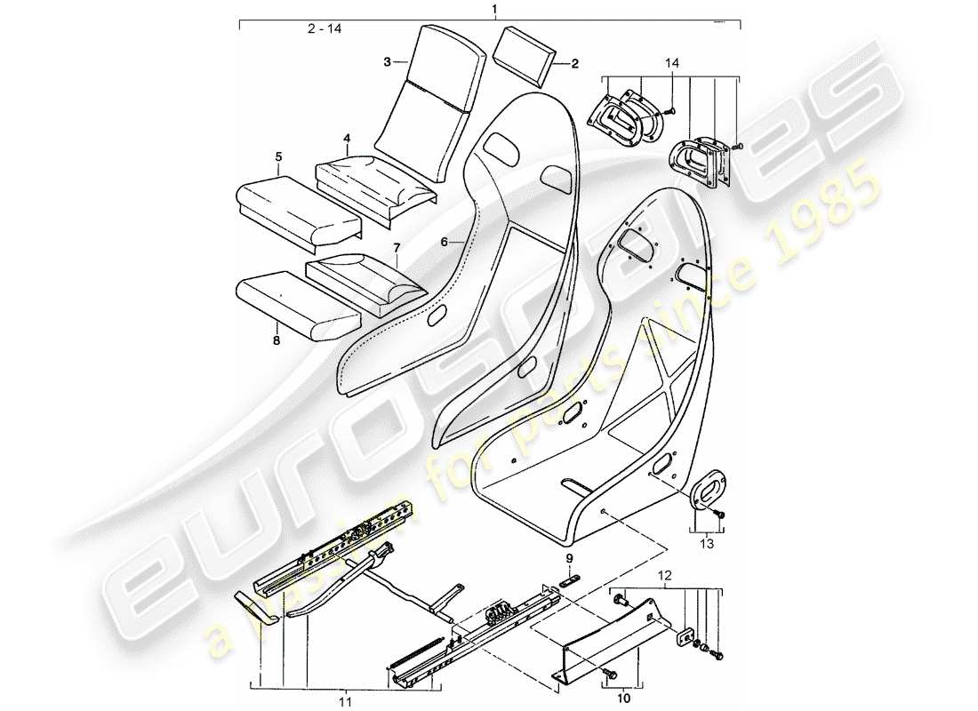 porsche 996 (2001) seat - with: - seat cover (leather) part diagram