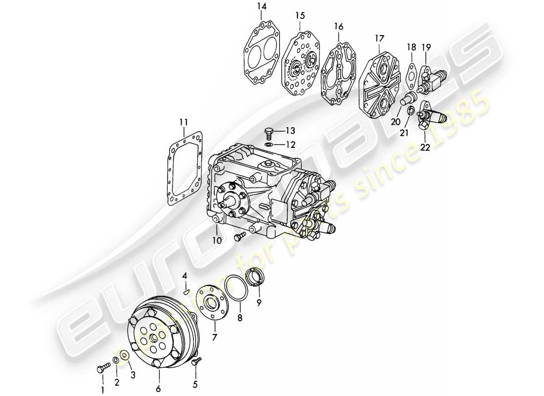 porsche 911 (1973) air conditioner - compressor - with: - clutch - not for: - (usa) part diagram