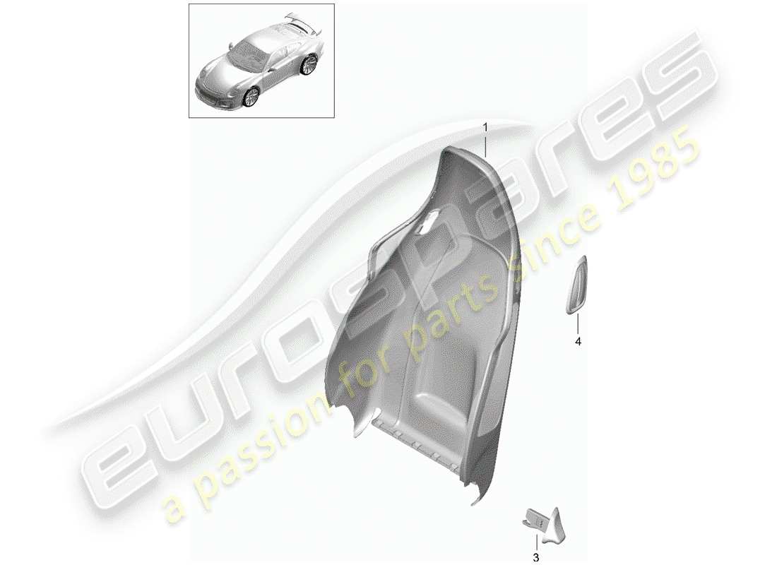 porsche 991r/gt3/rs (2015) backrest shell parts diagram