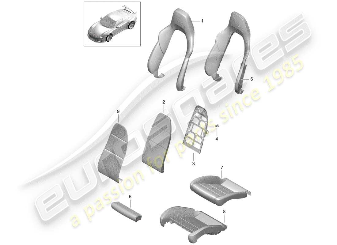 porsche 991r/gt3/rs (2017) foam part part diagram