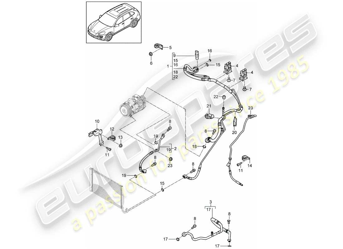 porsche cayenne e2 (2018) refrigerant circuit part diagram