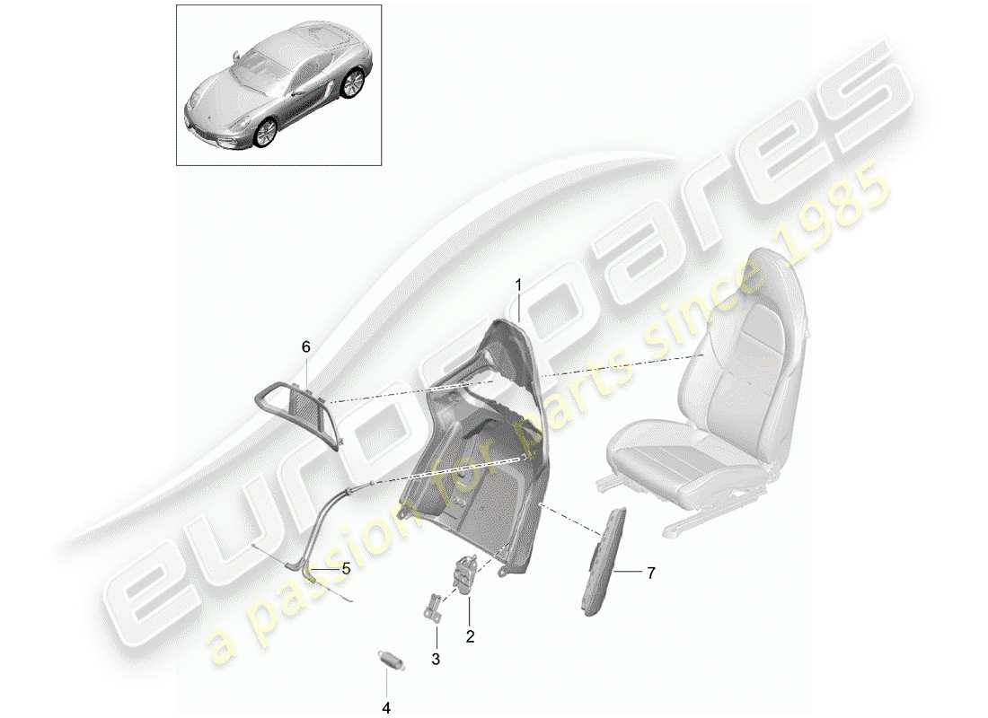porsche cayman 981 (2016) backrest shell part diagram