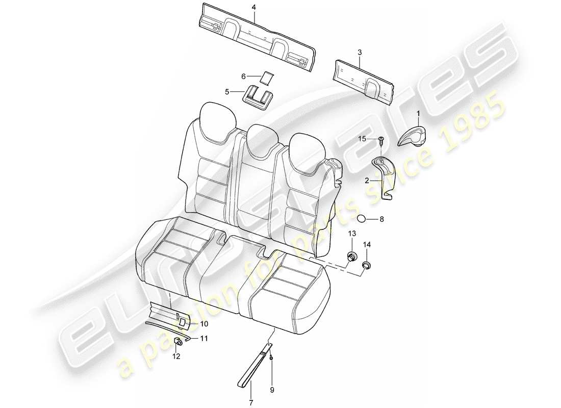 porsche cayenne (2007) back seat backrest part diagram