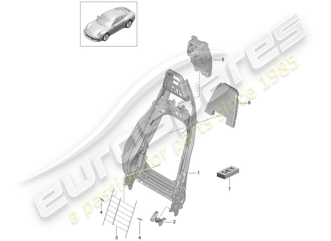 porsche 991 gen. 2 (2019) frame - backrest part diagram