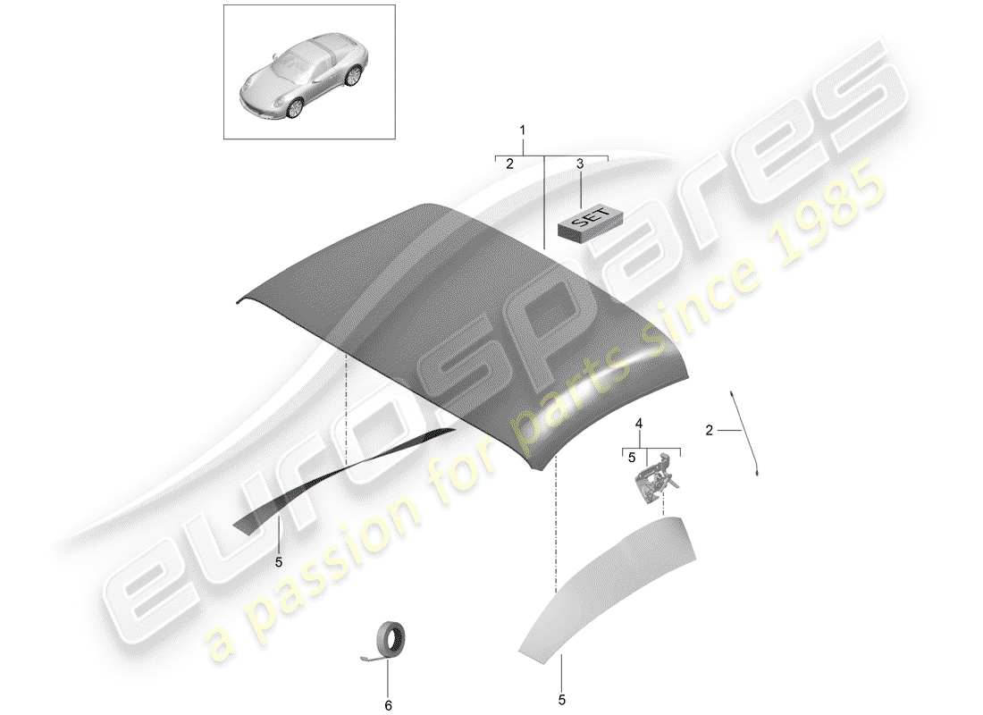 porsche 991 gen. 2 (2020) convertible top covering part diagram