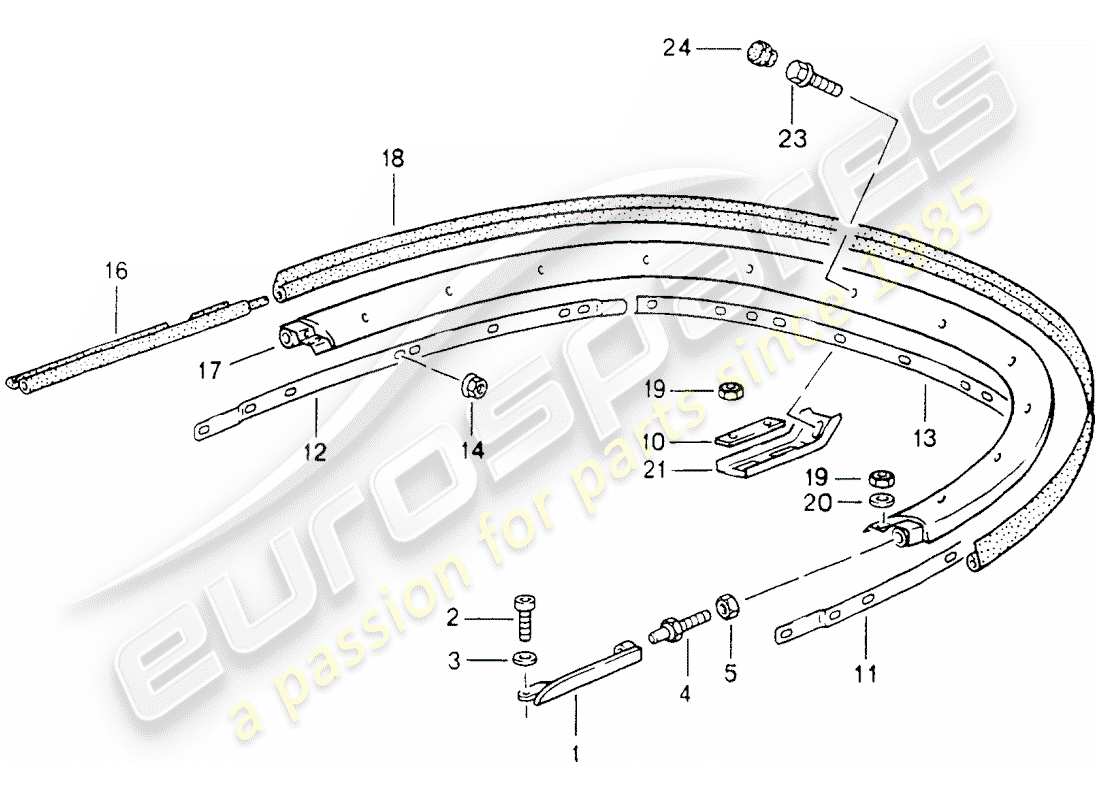 porsche 964 (1994) convertible top - bracket - single parts part diagram