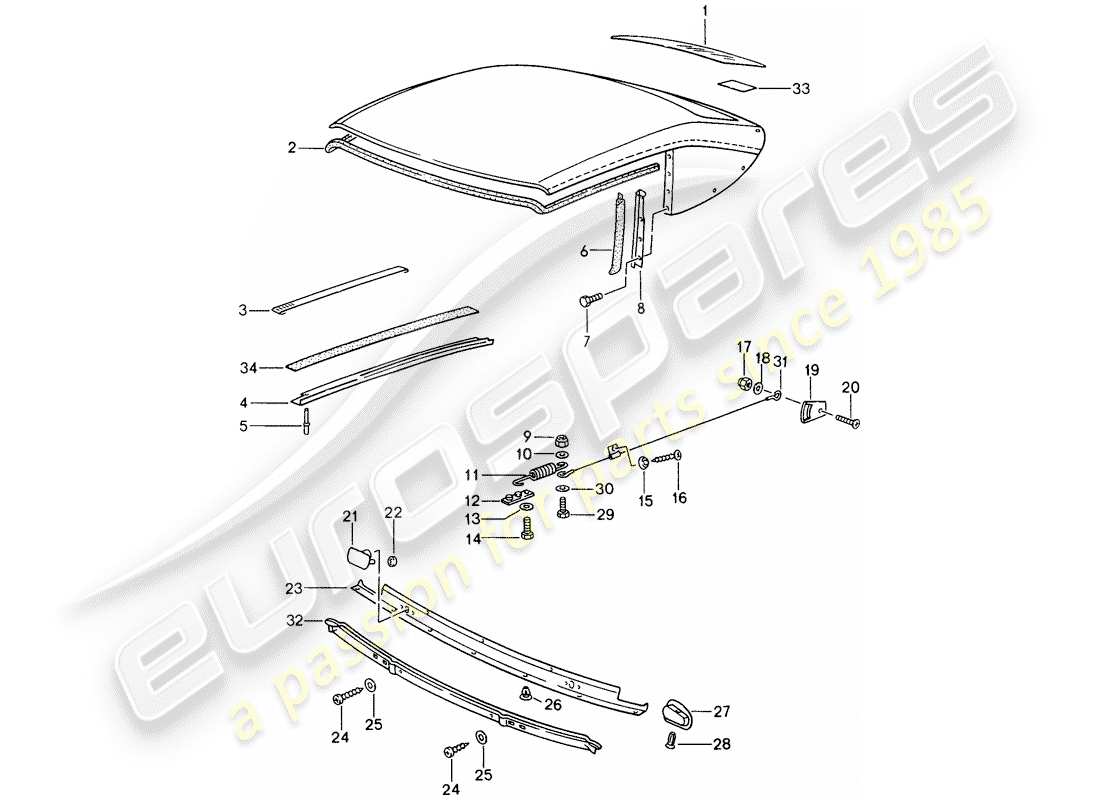 porsche 993 (1997) rear window glass - seal strip - single parts part diagram