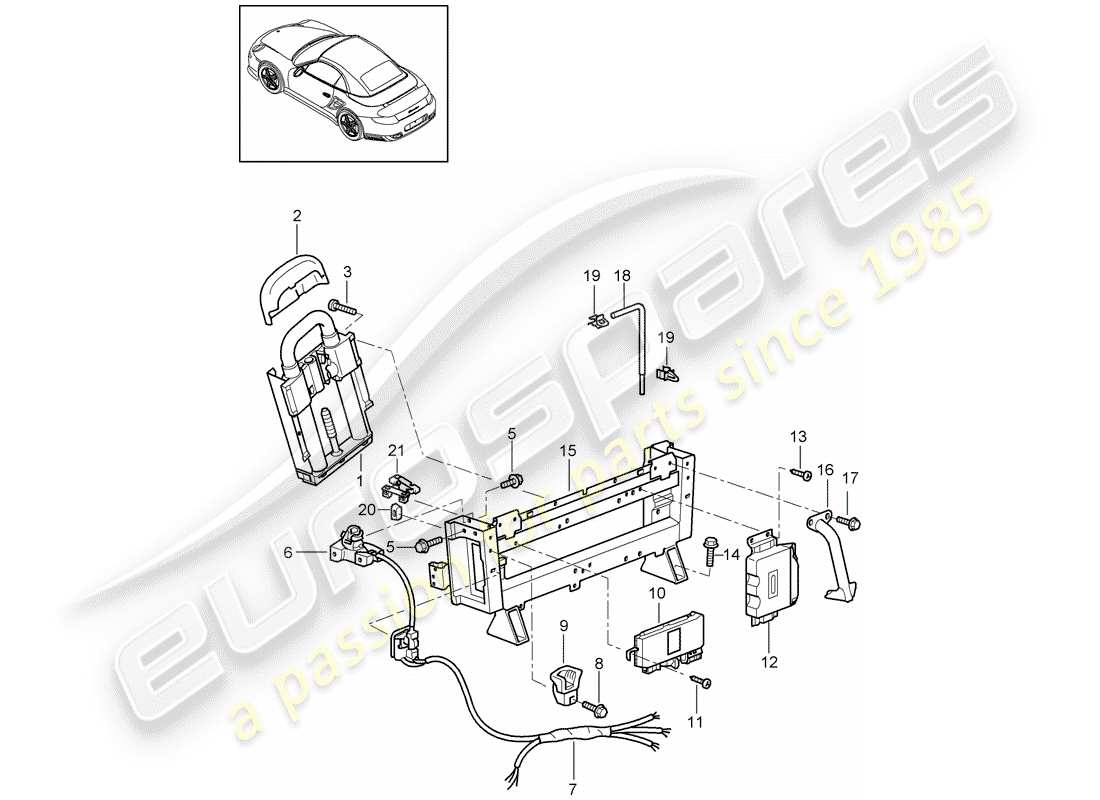 porsche 997 t/gt2 (2009) roll bar parts diagram