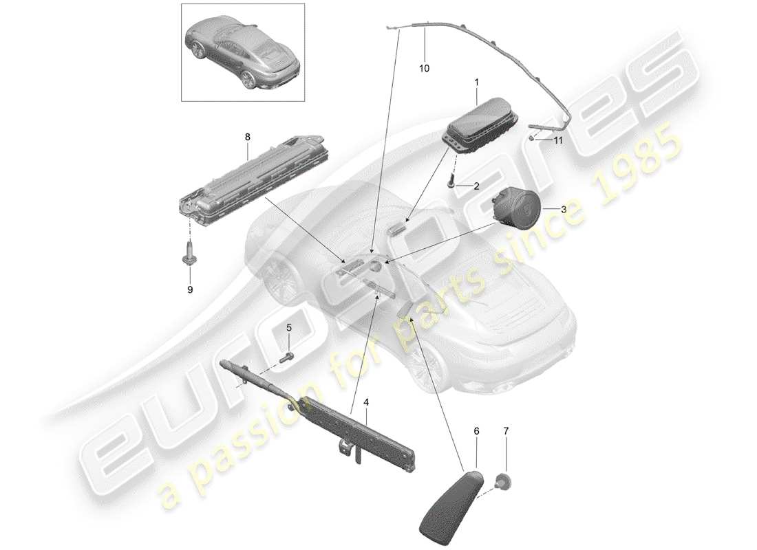 porsche 991 turbo (2015) airbag parts diagram