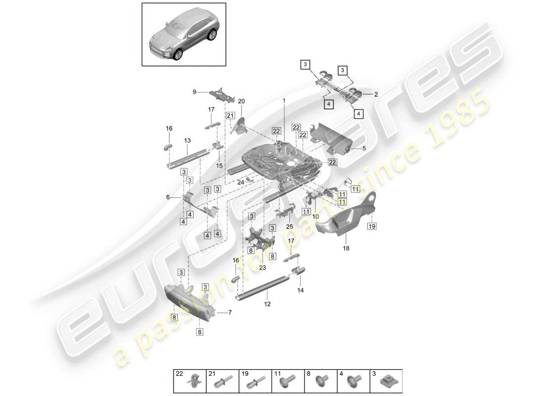 porsche macan (2020) frame for seat part diagram