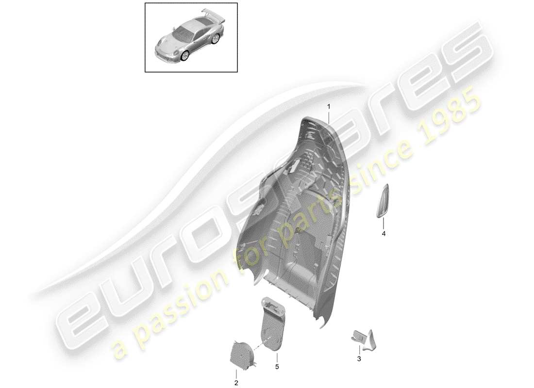 porsche 991 t/gt2rs backrest shell part diagram