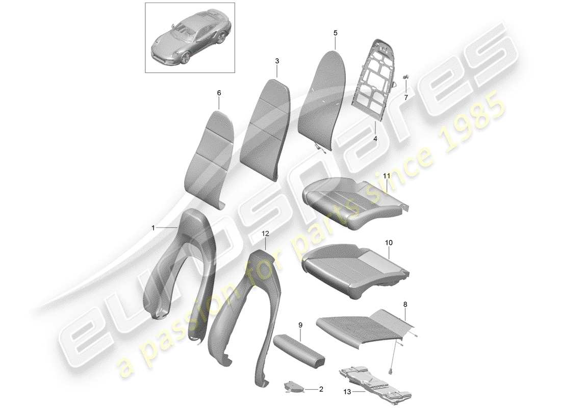 porsche 991 turbo (2019) foam part part diagram