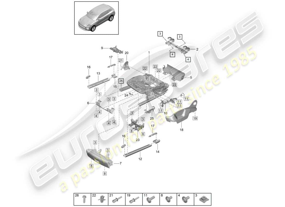 porsche macan (2019) frame for seat parts diagram