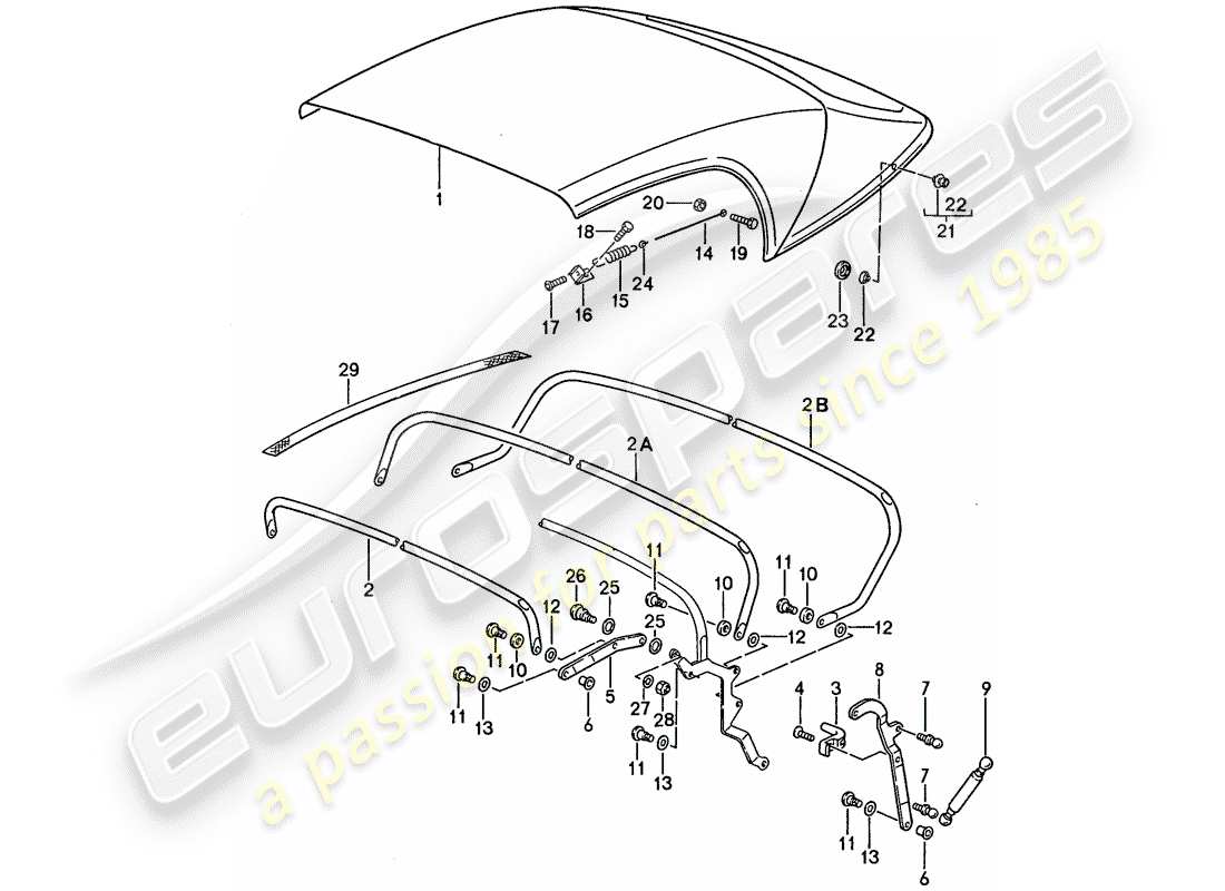 porsche 911 (1989) convertible top covering - top frame - single parts - d - mj 1989>> - mj 1989 part diagram