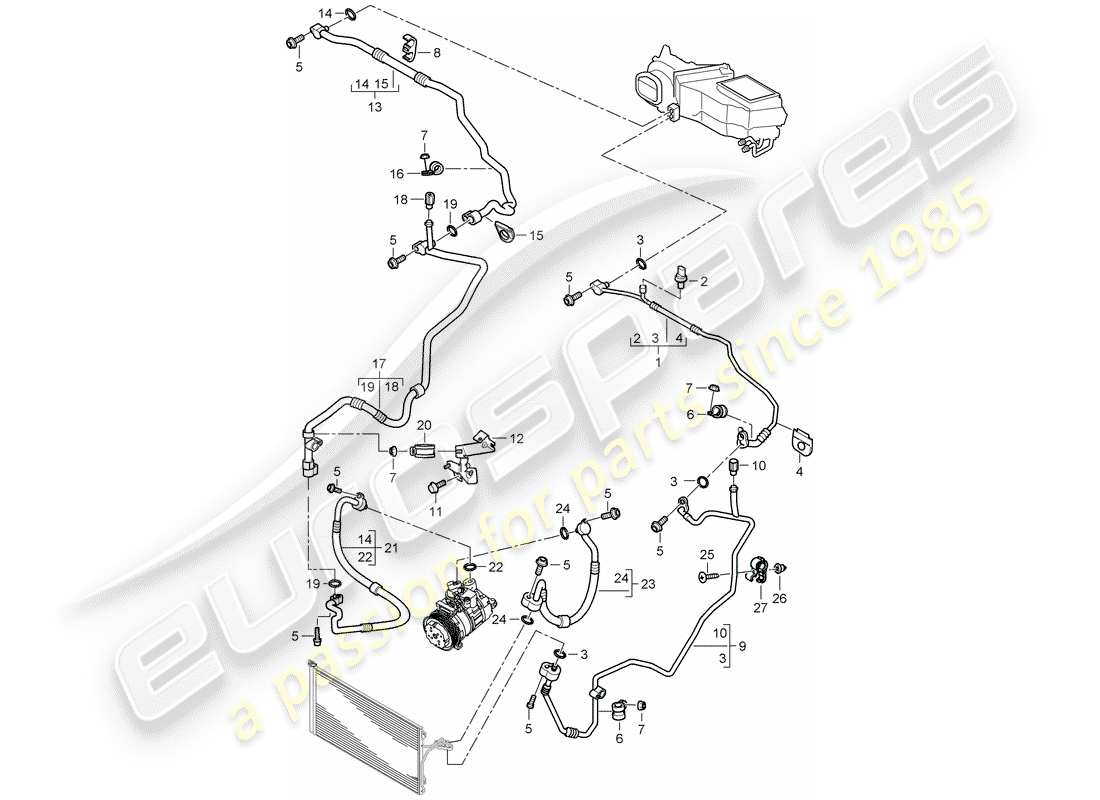 porsche cayenne (2005) refrigerant circuit part diagram